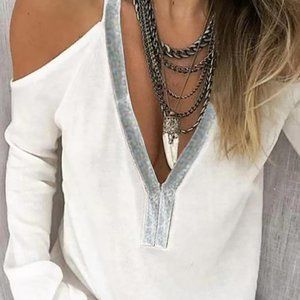 White Sequins Patch Long Sleeve Blouse